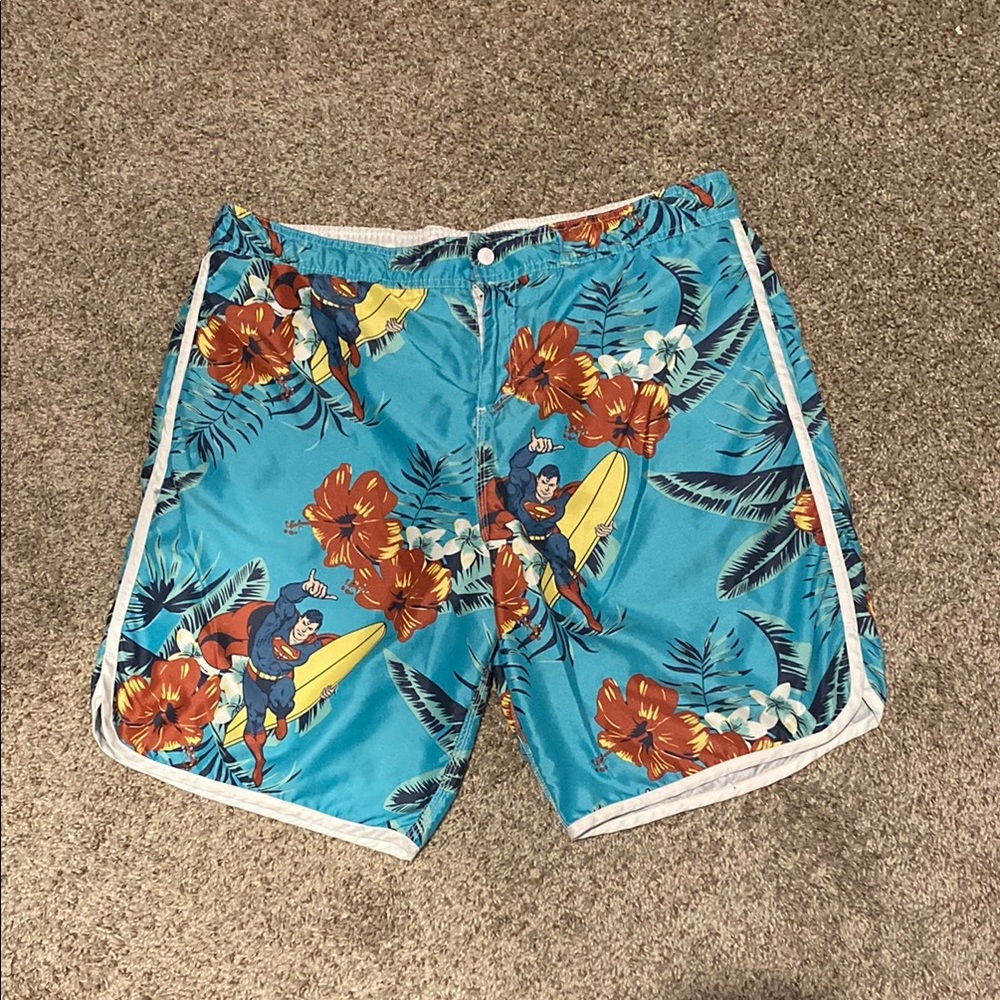 DC Comics Blue and Orange Board Shorts Tropical Design